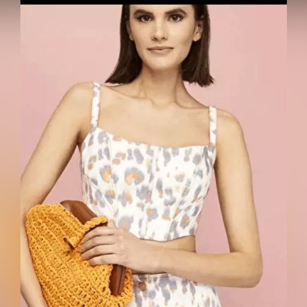 NWT Nocturne Women’s Animal Print Corset Crop Top Cream/Gray - Size XL - MSRP $1